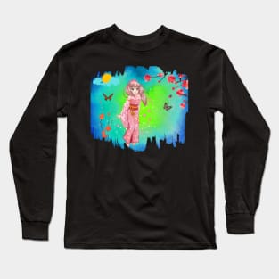 Flower Girl with Butterflies Long Sleeve T-Shirt